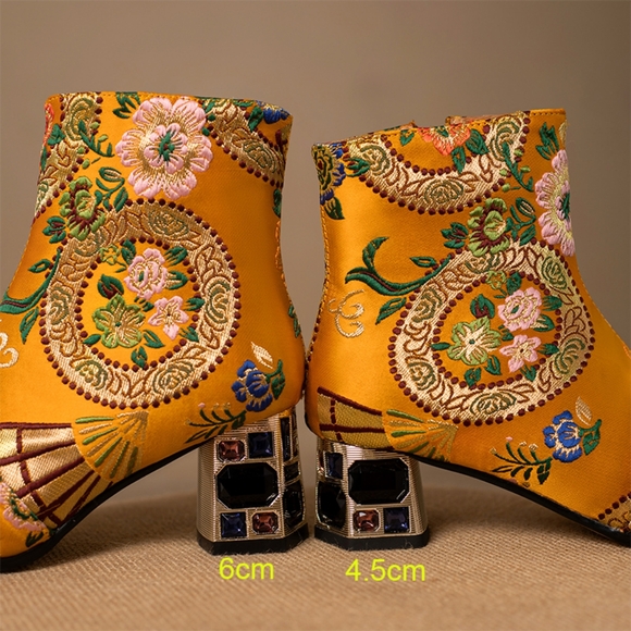High Heel Boots For Women, Suitable For Cheongsam, With Pearl, Satin - Picture 8 of 15